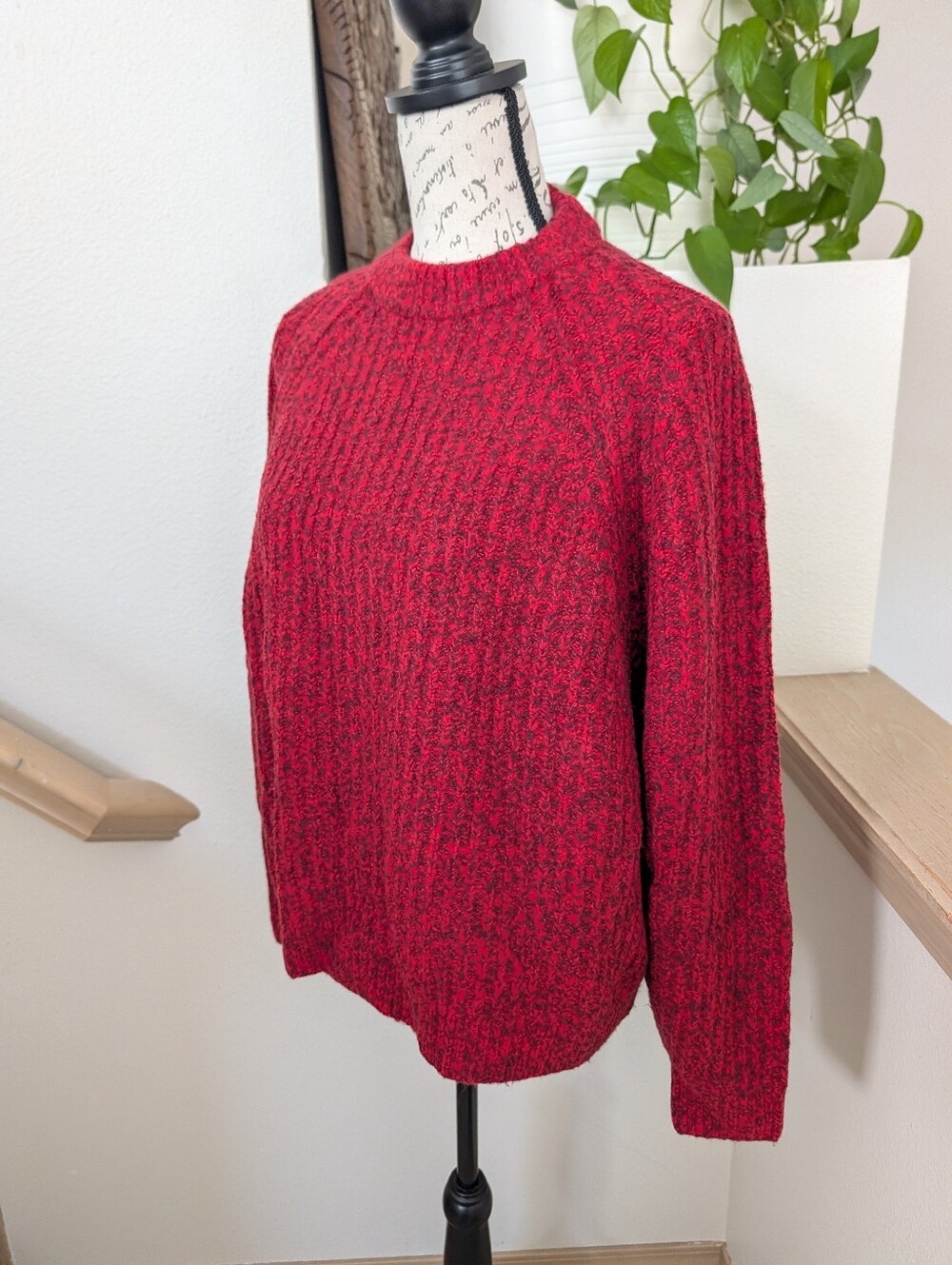 NWT Madewell Ribbed Cotton-Blend Sweater - Bright Cherry Marl, Medium